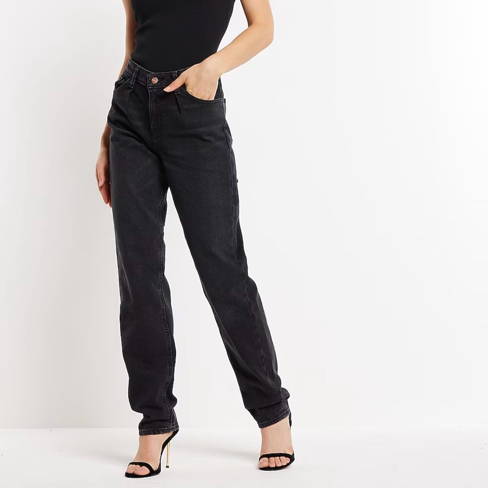 Express Mid Rise Washed Black Pleated Baggy Tapered Jeans NWT